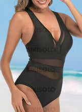 Charger l&#39;image dans la galerie, Couleur Unie Engrener À Bretelles Col V Sexy La Mode Une Pièce Maillots De Bain