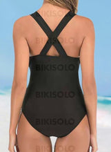 Charger l&#39;image dans la galerie, Couleur Unie Engrener À Bretelles Col V Sexy La Mode Une Pièce Maillots De Bain