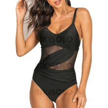 Charger l&#39;image dans la galerie, Couleur Unie Engrener À Bretelles Col V Sexy Une Pièce Maillots De Bain