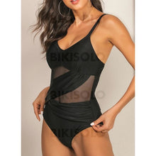 Charger l&#39;image dans la galerie, Couleur Unie Engrener À Bretelles Col V Sexy Une Pièce Maillots De Bain