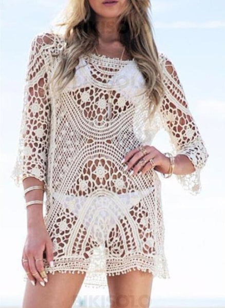 Couleur Unie Engrener Col Rond Sexy Boho Tenues De Plage Maillots De Bain