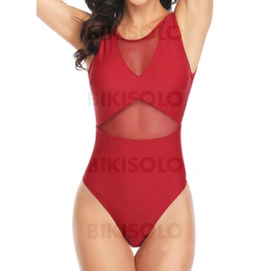 Couleur Unie Engrener Col Rond Sexy Élégante Une Pièce Maillots De Bain Rouge / S