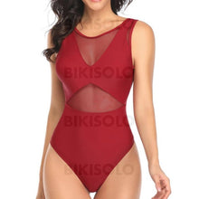 Charger l&#39;image dans la galerie, Couleur Unie Engrener Col Rond Sexy Élégante Une Pièce Maillots De Bain