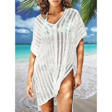 Charger l&#39;image dans la galerie, Couleur Unie Engrener Col V Boho Tenues De Plage Maillots De Bain Blanc / Taille Libre