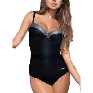 Couleur Unie Épissage À Bretelles Sexy Une Pièce Maillots De Bain Noir / S