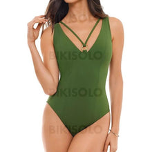 Charger l&#39;image dans la galerie, Couleur Unie Évider À Bretelles Sexy Une Pièce Maillots De Bain Vert / S