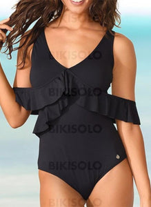 Couleur Unie Évider Col V Décontractée Exquis Une Pièce Maillots De Bain