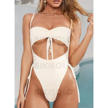 Charger l&#39;image dans la galerie, Couleur Unie Évider Cordon De Serrage À Bretelles Sexy Une Pièce Maillots De Bain