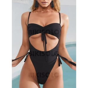 Couleur Unie Évider Cordon De Serrage À Bretelles Sexy Une Pièce Maillots De Bain