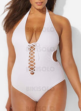 Charger l&#39;image dans la galerie, Couleur Unie Évider Dos Nu Sexy Grande Taille Une Pièce Maillots De Bain