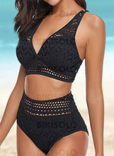 Charger l&#39;image dans la galerie, Couleur Unie Faire Monter À Bretelles Col V Sexy Bikinis Maillots De Bain