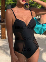 Charger l&#39;image dans la galerie, Couleur Unie Faire Monter À Bretelles Col V Sexy Une Pièce Maillots De Bain