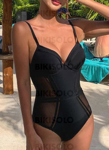 Couleur Unie Faire Monter À Bretelles Col V Sexy Une Pièce Maillots De Bain