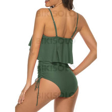 Charger l&#39;image dans la galerie, Couleur Unie Froufrous À Bretelles Sexy Une Pièce Maillots De Bain