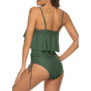 Couleur Unie Froufrous À Bretelles Sexy Une Pièce Maillots De Bain