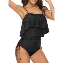 Charger l&#39;image dans la galerie, Couleur Unie Froufrous À Bretelles Sexy Une Pièce Maillots De Bain