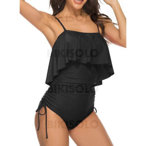 Couleur Unie Froufrous À Bretelles Sexy Une Pièce Maillots De Bain