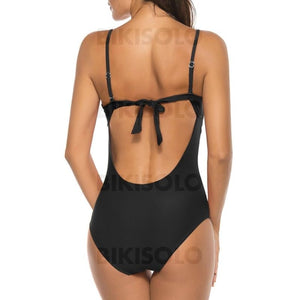 Couleur Unie Froufrous À Bretelles Sexy Une Pièce Maillots De Bain