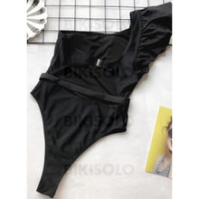 Charger l&#39;image dans la galerie, Couleur Unie Froufrous Une Épaule Sexy Pièce Maillots De Bain