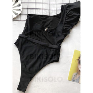 Couleur Unie Froufrous Une Épaule Sexy Pièce Maillots De Bain