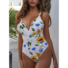 Charger l&#39;image dans la galerie, Couleur Unie Jambe Haute À Bretelles Col V Bohème Une Pièce Maillots De Bain
