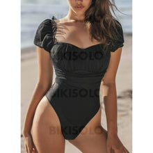 Charger l&#39;image dans la galerie, Couleur Unie Jambe Haute À Bretelles Sexy Élégante Une Pièce Maillots De Bain