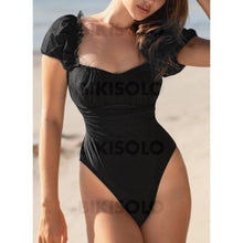 Charger l&#39;image dans la galerie, Couleur Unie Jambe Haute À Bretelles Sexy Élégante Une Pièce Maillots De Bain
