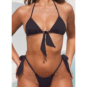 Couleur Unie Jambe Haute Noué Dos Nu Sexy Bikinis Maillots De Bain Noir / S