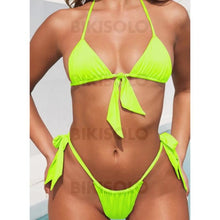 Charger l&#39;image dans la galerie, Couleur Unie Jambe Haute Noué Dos Nu Sexy Bikinis Maillots De Bain Vert / S