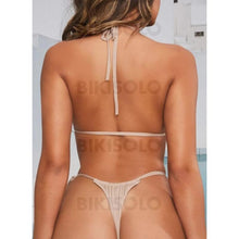 Charger l&#39;image dans la galerie, Couleur Unie Jambe Haute Noué Dos Nu Sexy Bikinis Maillots De Bain