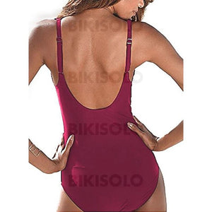 Couleur Unie Lanière À Bretelles Col V Sexy Une Pièce Maillots De Bain