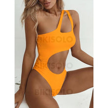 Charger l&#39;image dans la galerie, Couleur Unie Monokini Une Épaule Sexy Pièce Maillots De Bain Jaune / S