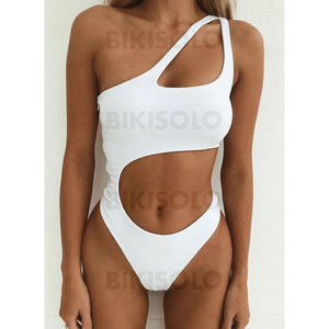 Couleur Unie Monokini Une Épaule Sexy Pièce Maillots De Bain