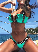 Charger l&#39;image dans la galerie, Couleur Unie Néon À Bretelles Élégante Bikinis Maillots De Bain Vert / S