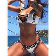 Charger l&#39;image dans la galerie, Couleur Unie Néon À Bretelles Élégante Bikinis Maillots De Bain