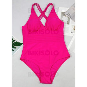 Couleur Unie Néon Col V Sexy Une Pièce Maillots De Bain