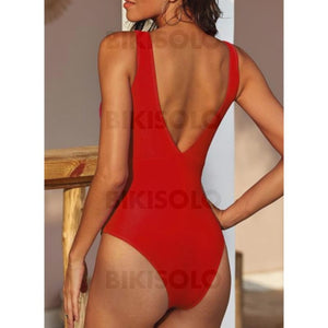 Couleur Unie Noué À Bretelles Col V Sexy Une Pièce Maillots De Bain