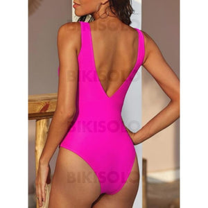 Couleur Unie Noué À Bretelles Col V Sexy Une Pièce Maillots De Bain