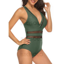 Charger l&#39;image dans la galerie, Couleur Unie Patchwork Col V Sexy Une Pièce Maillots De Bain