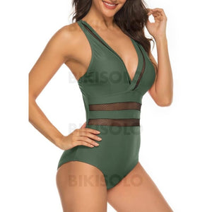 Couleur Unie Patchwork Col V Sexy Une Pièce Maillots De Bain