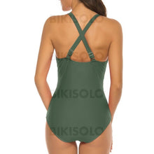 Charger l&#39;image dans la galerie, Couleur Unie Patchwork Col V Sexy Une Pièce Maillots De Bain
