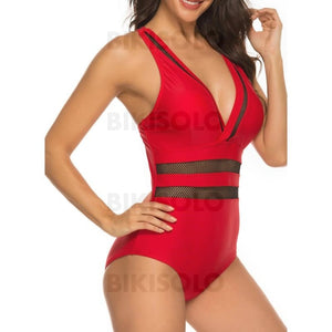 Couleur Unie Patchwork Col V Sexy Une Pièce Maillots De Bain
