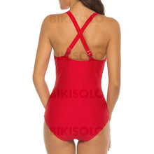 Charger l&#39;image dans la galerie, Couleur Unie Patchwork Col V Sexy Une Pièce Maillots De Bain