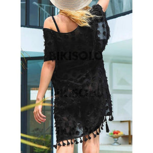 Couleur Unie Pompons Col V Élégante À La Mode Tenues De Plage Maillots De Bain