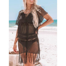 Charger l&#39;image dans la galerie, Couleur Unie Pompons Col V Sexy Tenues De Plage Maillots De Bain Noir / Taille Libre
