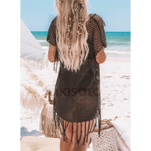 Charger l&#39;image dans la galerie, Couleur Unie Pompons Col V Sexy Tenues De Plage Maillots De Bain