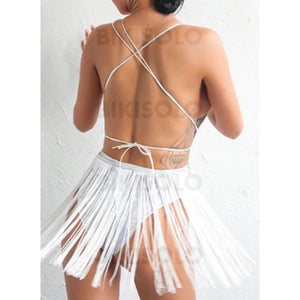 Couleur Unie Pompons Col V Sexy Une Pièce Maillots De Bain