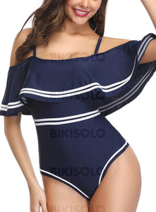 Couleur Unie Sangle Élégante Une Pièce Maillots De Bain Bleu Marine / S Piece