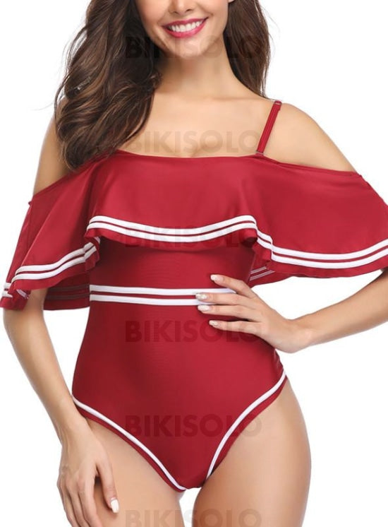 Couleur Unie Sangle Élégante Une Pièce Maillots De Bain Rouge / S Piece