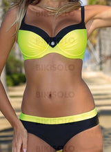 Charger l&#39;image dans la galerie, Couleur Unie Sangle Sexy Bikinis Maillots De Bain Jaune / S